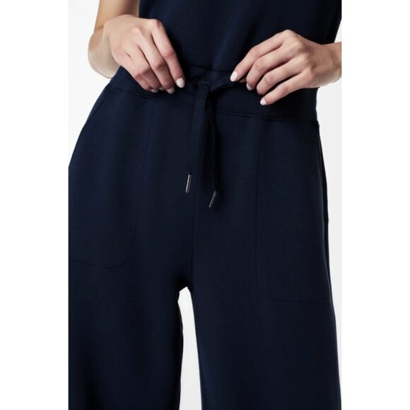 Spanx AirEssentials Sleeveless Jumpsuit Classic Navy Romper Open Back Wide Leg L - Picture 2 of 14